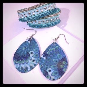 Leatherette Earrings & Wrap Bracelet